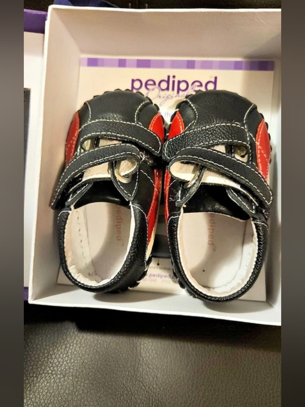 Pediped Originals Soft Cushioned Baby Shoes Black & Red 6-12mths Like New!!